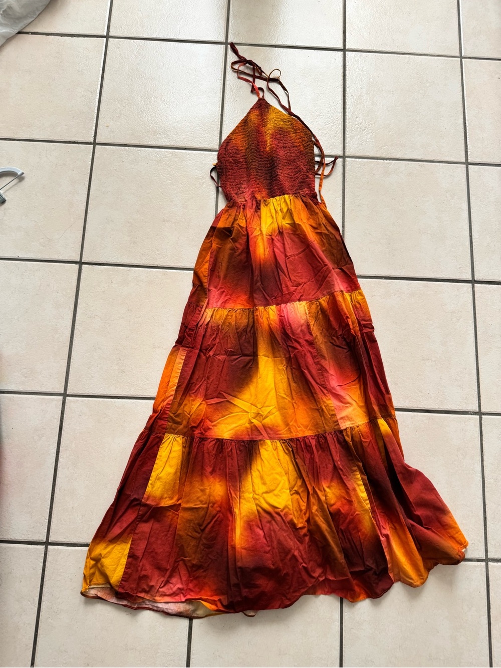 Zara Red & Yellow Tie-Dye Halter Maxi Dress